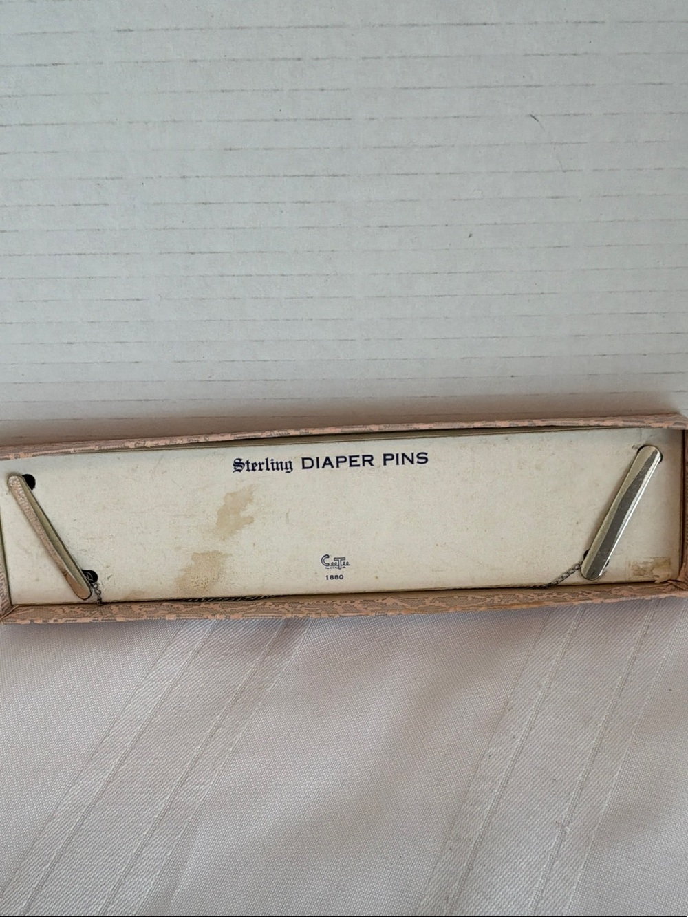 Sterling Silver Diaper Pins - original box can be engraved